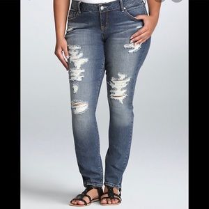 Torrid medium wash destructed skinny jean